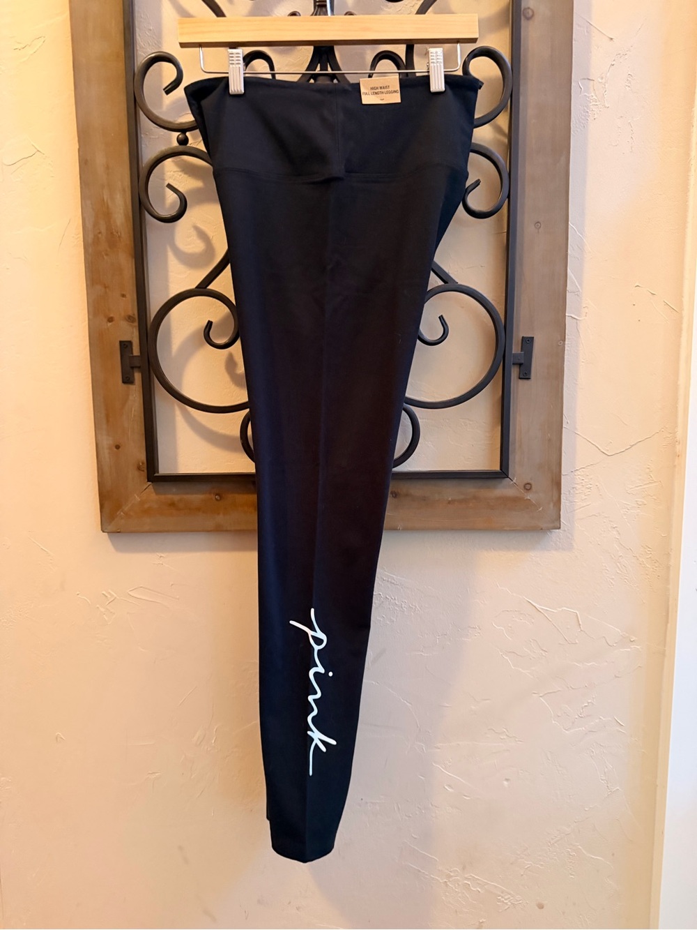 PINK Victoria's Secret Black Legging with White Script Logo